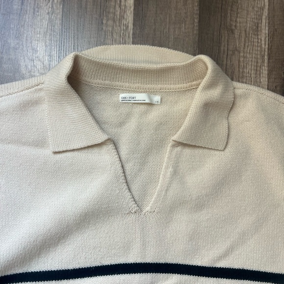 Oak & Fort Cream and Black Striped Sweater Womens Large - Picture 2 of 7